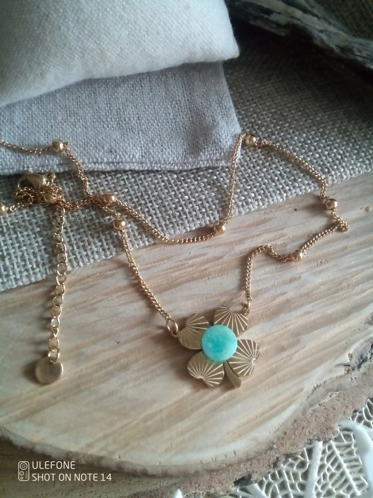 Collier amazonite sur trèfle porte bonheur à 4 feuilles – photo 2
